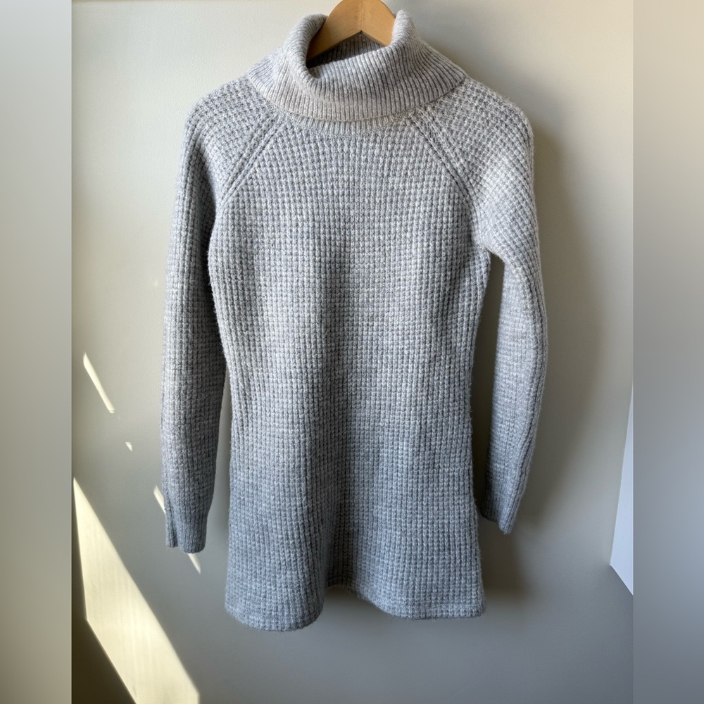 KUHL Sienna Sweater Dress Ribbed Cowl Neck Soft Cozy Casual Ash Gray Mini XS